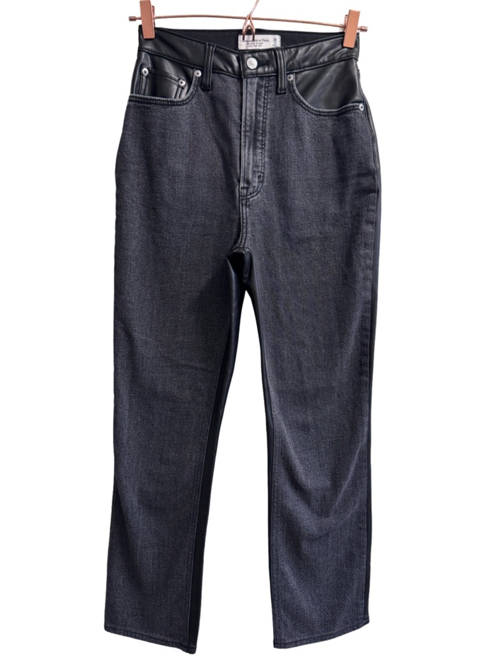 Abercrombie & Fitch Curve Love Mixed Fabric Ultra High Rise Ankle Straight Jean